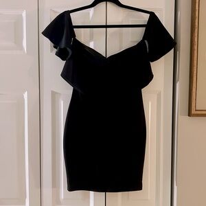 Gibiu Women’s Az S Black Classic Minimalist Cokctail Mini Dress W/ Peplum Top